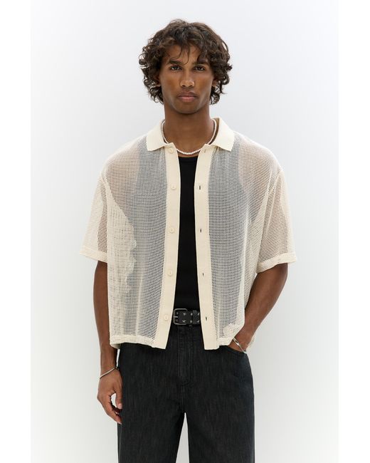 Pull&Bear Natural Short Sleeve Mesh Shirt for men
