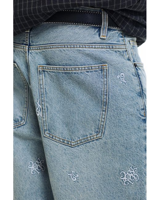 Pull&Bear Gray Stwd Embroidered Baggy Jeans for men