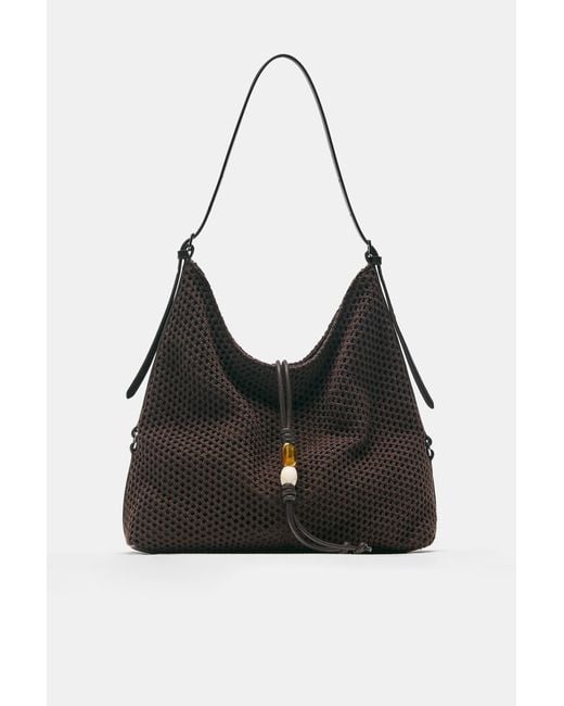 Pull&Bear Black Beaded Mesh Tote Bag