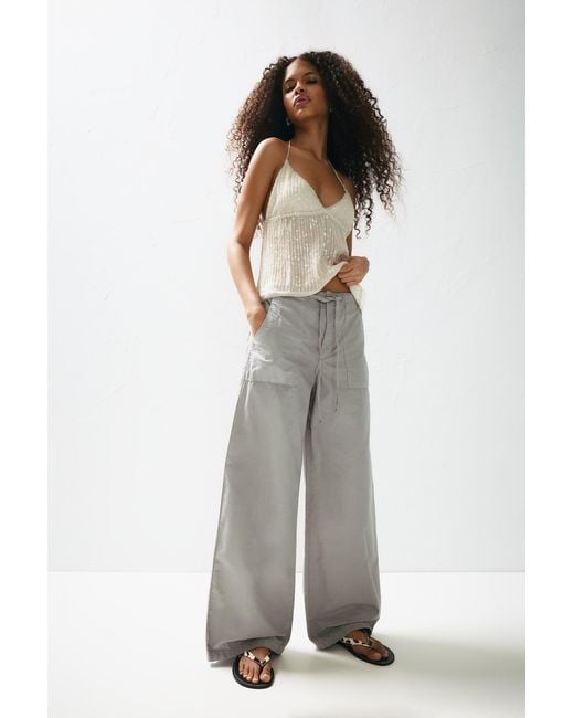 Pull&Bear Gray Poplin Baggy Trousers