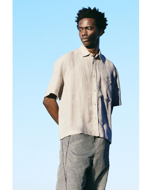 Pull&Bear Natural 100% Linen Short Sleeve Shirt for men