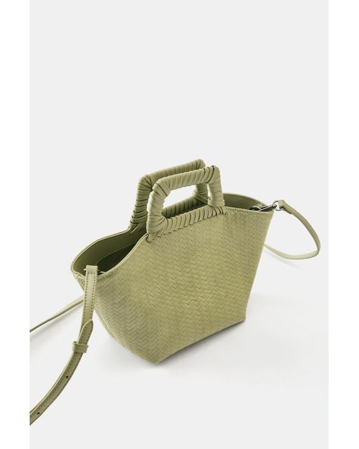 Pull&Bear Green Mini Woven Basket Bag