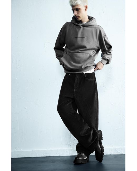 Pull&Bear Blue Corduroy Baggy Trousers for men