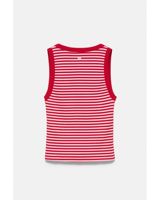 Pull&Bear Black Striped Embroidered Tank Top