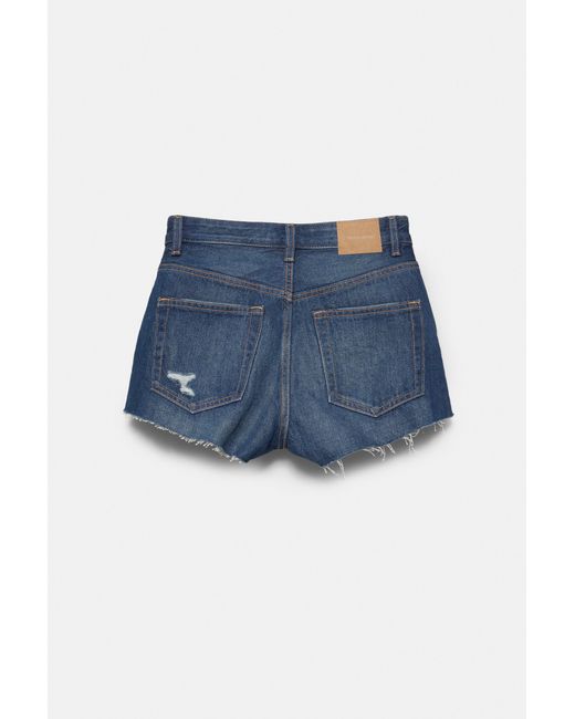 Pull&Bear Blue Mom Fit Ripped Denim Shorts