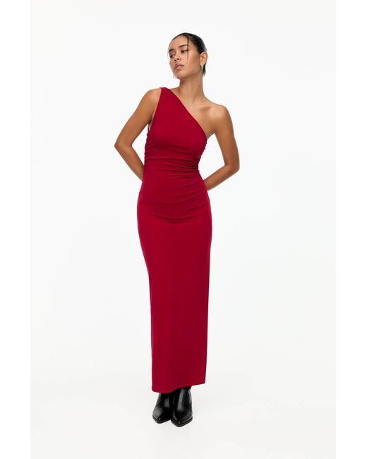 Pull&Bear Red Asymmetric Draped Midi Dress