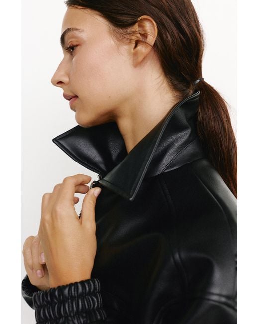 Pull&Bear Black Leather Effect Dad Jacket