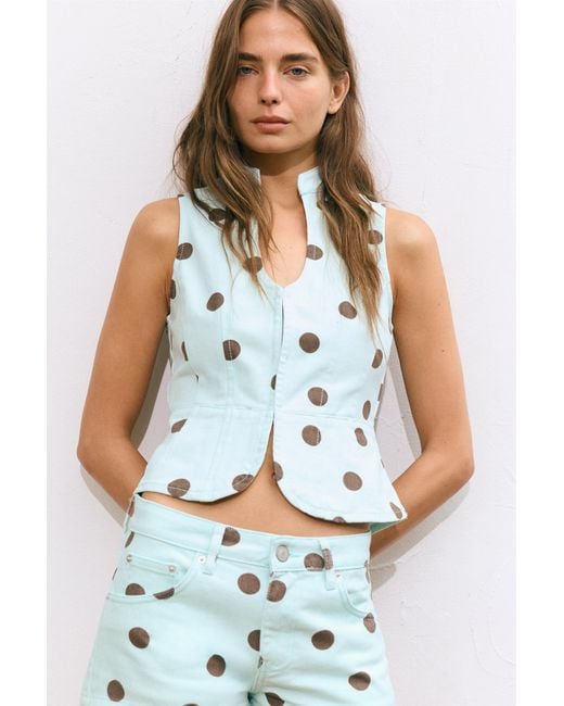 Pull&Bear Green Polka Dot Cut-Out Top