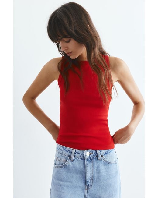 Pull&Bear Red Round Neck Tank Top