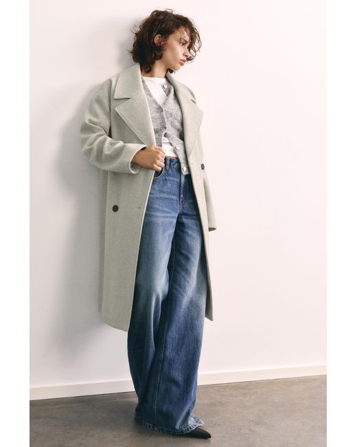 Pull&Bear Natural Double-Breasted Felt Texture Coat