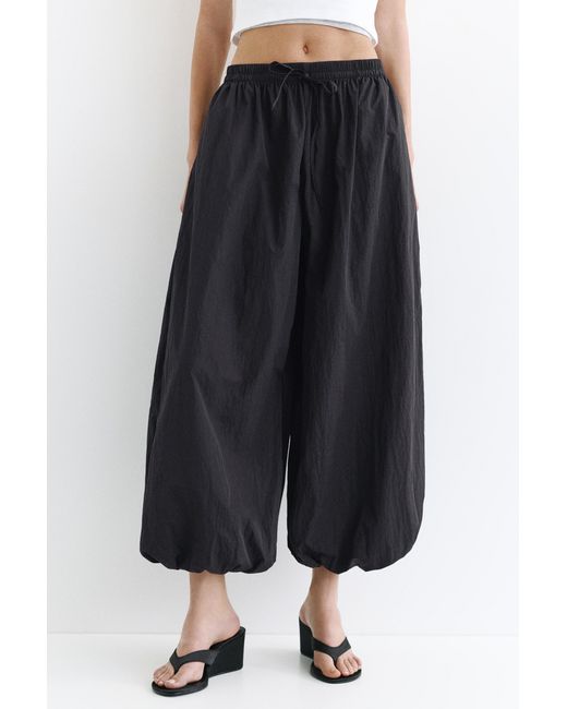 Pull&Bear Black Nylon-Effect Sarouel Trousers