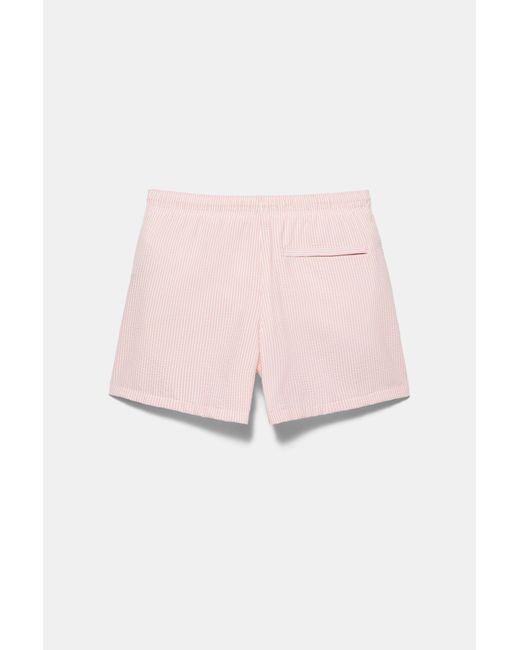 Pull&Bear Pink Striped Seersucker Swimming Trunks for men