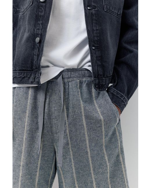 Pull&Bear Blue Linen Blend Jogger Bermuda Shorts for men