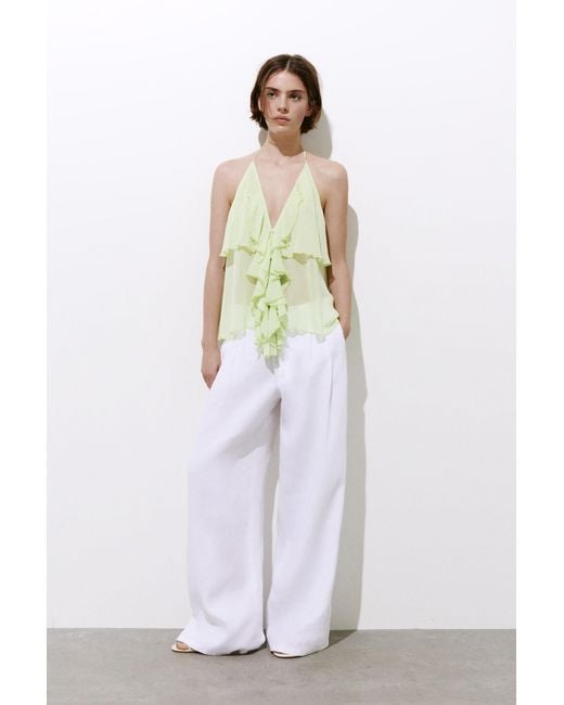 Pull&Bear White Halter Neck Ruffle Top