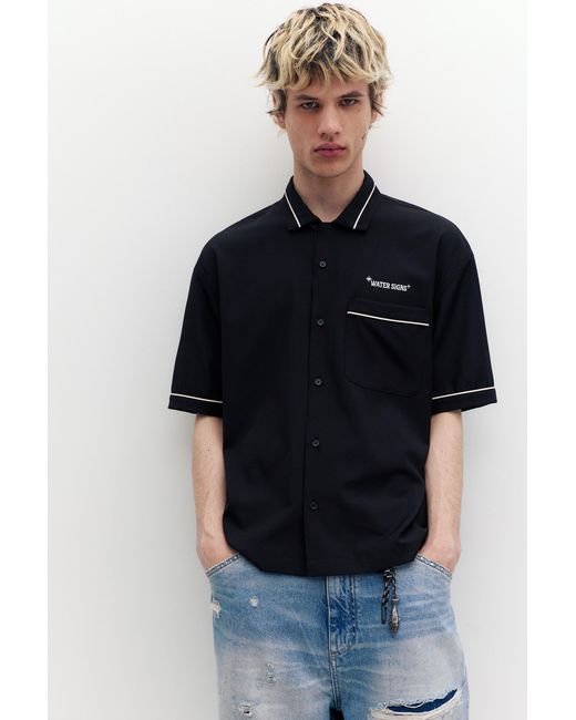 Pull&Bear Gray Embroidered Short Sleeve Shirt for men