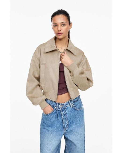 Pull&Bear Blue Faux Suede Bomber Jacket