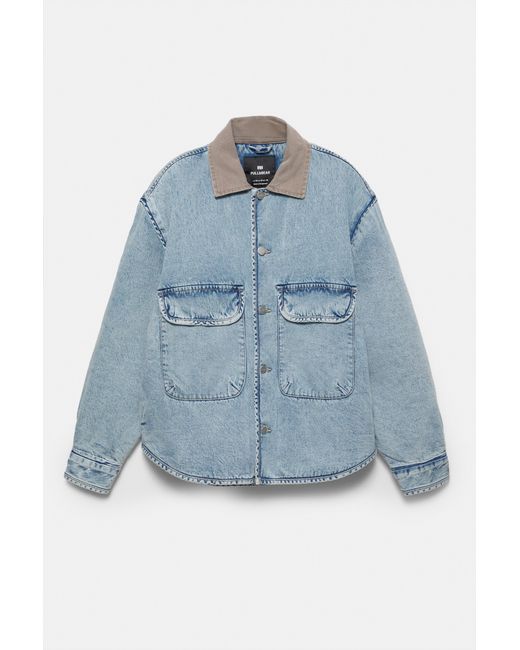 Pull&Bear Blue Denim Jacket With Contrast Collar for men