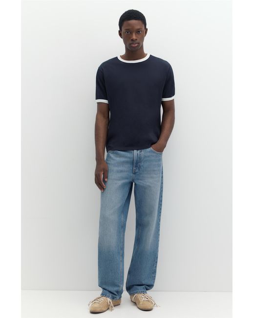 Pull&Bear Blue Contrast Trim T-Shirt for men