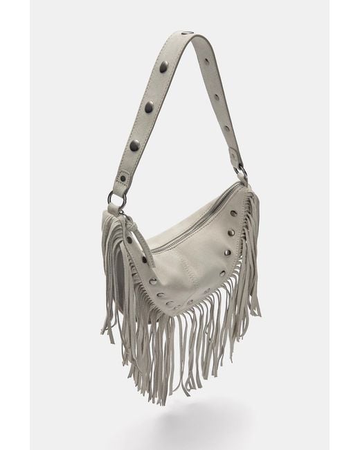 Pull&Bear White Schultertasche Mit Fransen Und Nieten