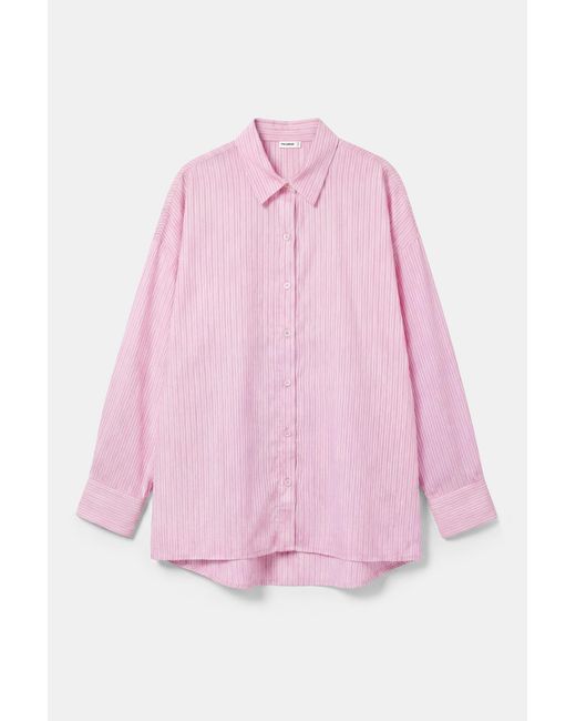 Pull&Bear Pink Striped Oversize Shirt