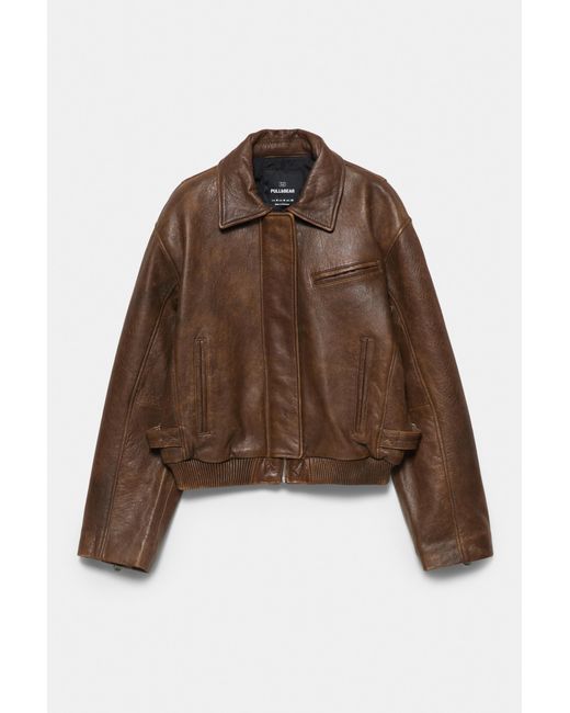 Pull&Bear Bomberjack 100% Leer in het Brown