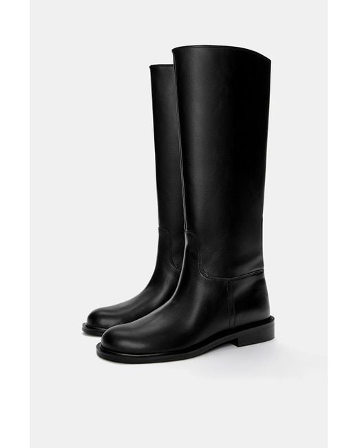 Pull&Bear Black High Flat Boots