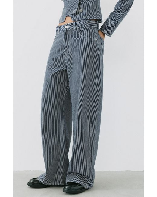 Pull&Bear Blue Low-Rise Striped Baggy Jeans