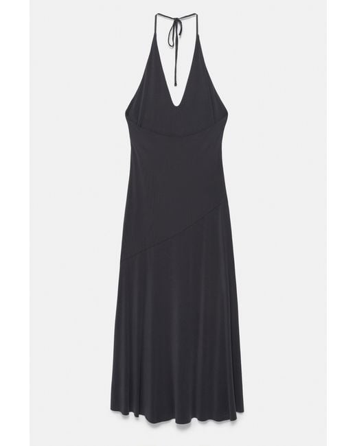 Pull&Bear Black Long Cupro Halter Dress
