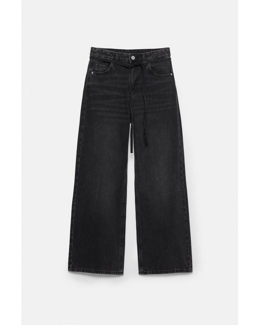 Pull&Bear Black Baggy Jeans With Drawstring