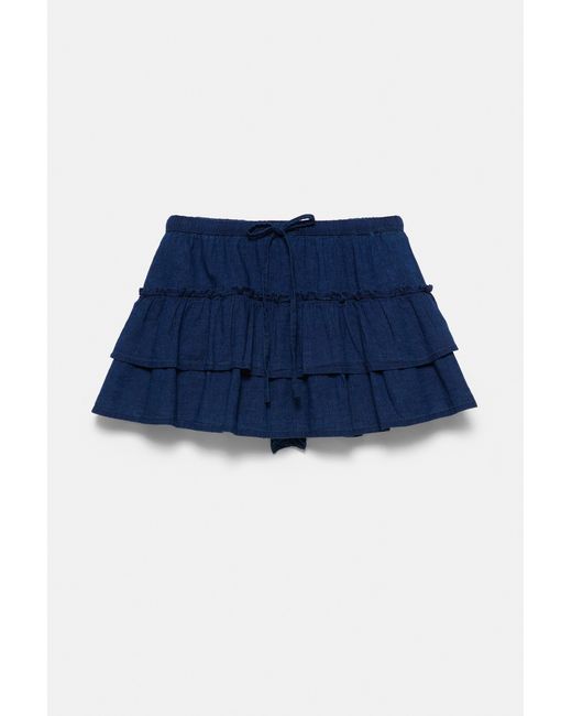 Pull&Bear Pink Denim Skort With Ruffles