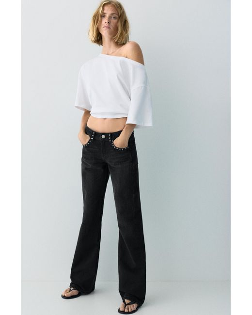 Pull&Bear Blue Straight-Leg Jeans With Star Studs