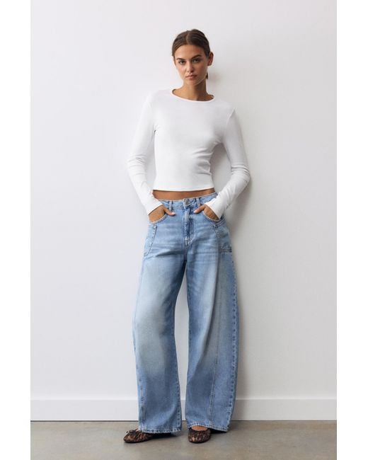 Pull&Bear White Fitted Long Sleeve T-Shirt