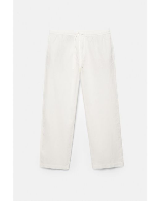 Pull&Bear White Linen Blend Jogger Trousers for men