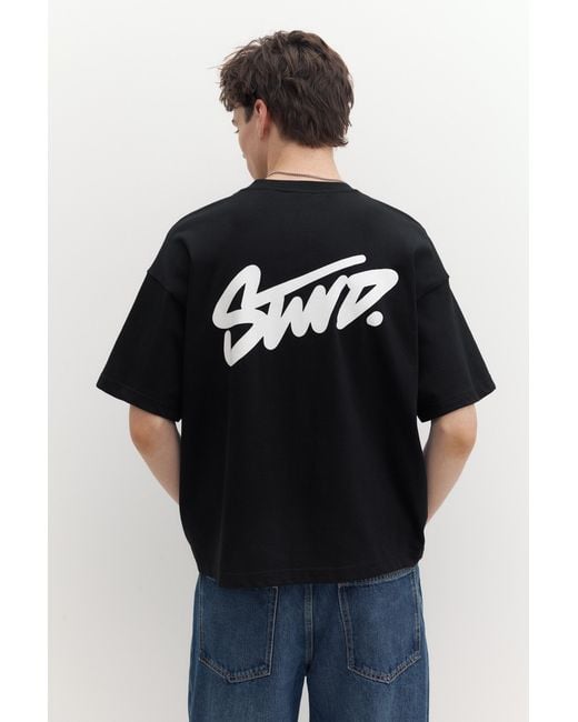 Pull&Bear Black Stwd Logo Boxy T-Shirt for men