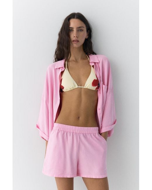 Pull&Bear Pink Linen Blend Shorts