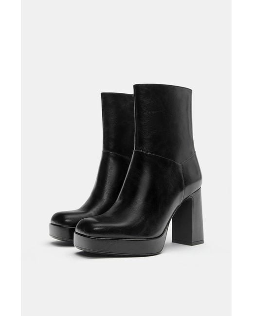Pull&Bear Black Platform High-Heel Ankle Boots
