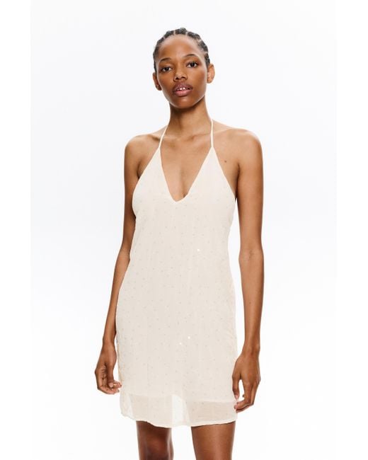 Pull&Bear White Short Sequinned Tulle Dress