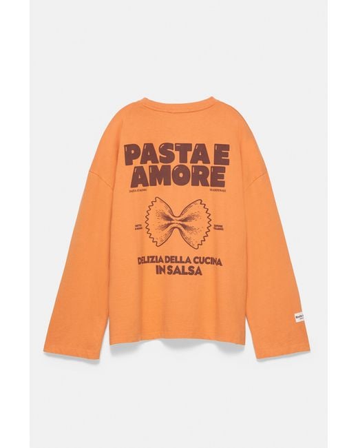 Pull&Bear Orange Long Sleeve Graphic T-Shirt