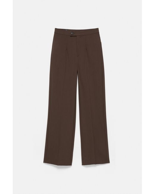 Pull&Bear Brown Wide-Leg Darted Trousers