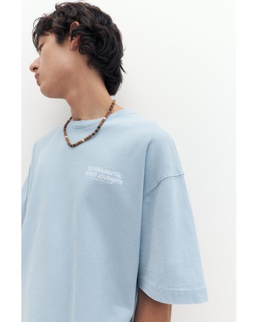 Pull&Bear Blue Stwd Boxy T-Shirt for men