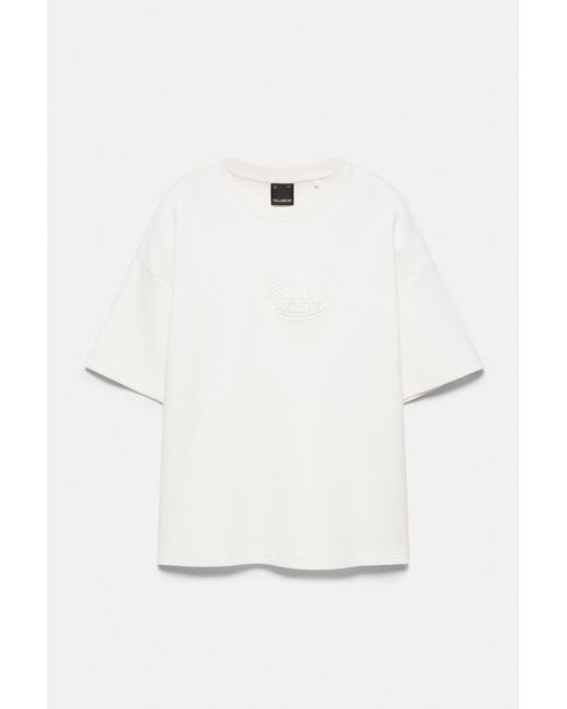 Pull&Bear White Short Sleeve Logo Relief Sweatshirt for men