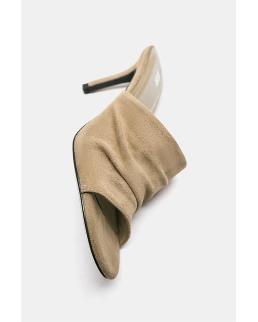 Pull&Bear White Ruched Mule Heeled Sandals