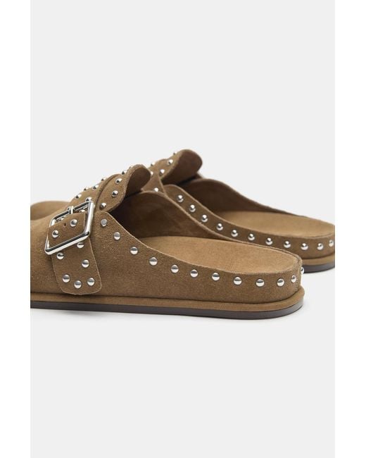 Pull&Bear Black Leather Studded Clogs