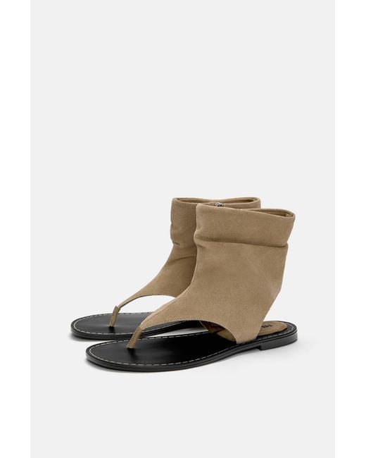 Pull&Bear White Leather Boot-Style Sandals
