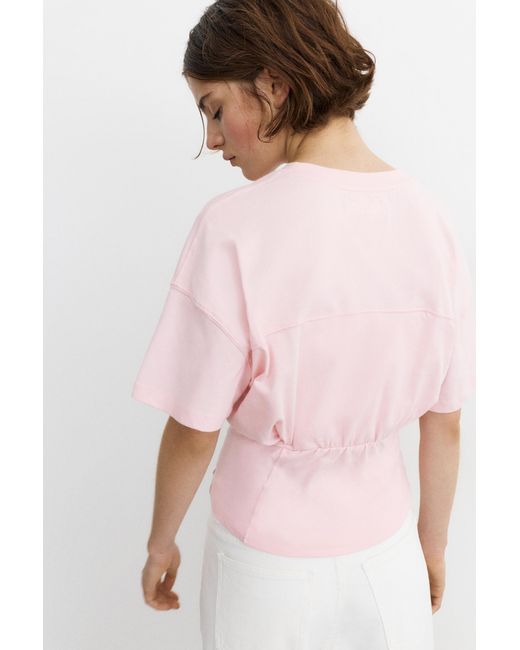 Pull&Bear Pink Panelled Boxy-Fit T-Shirt