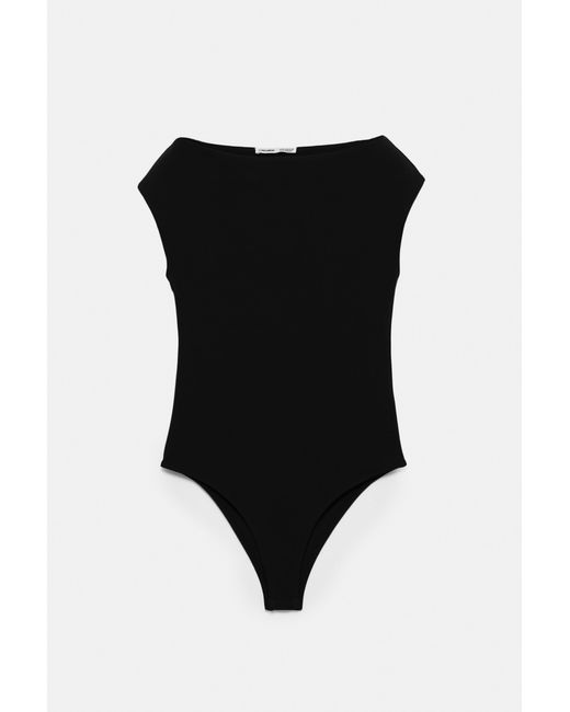 Pull&Bear Black Short Sleeve Bodysuit