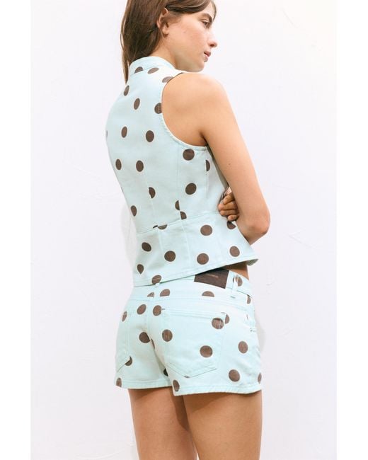 Pull&Bear Green Polka Dot Cut-Out Top