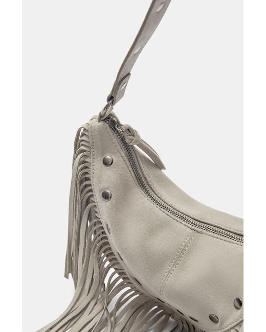 Pull&Bear White Schultertasche Mit Fransen Und Nieten