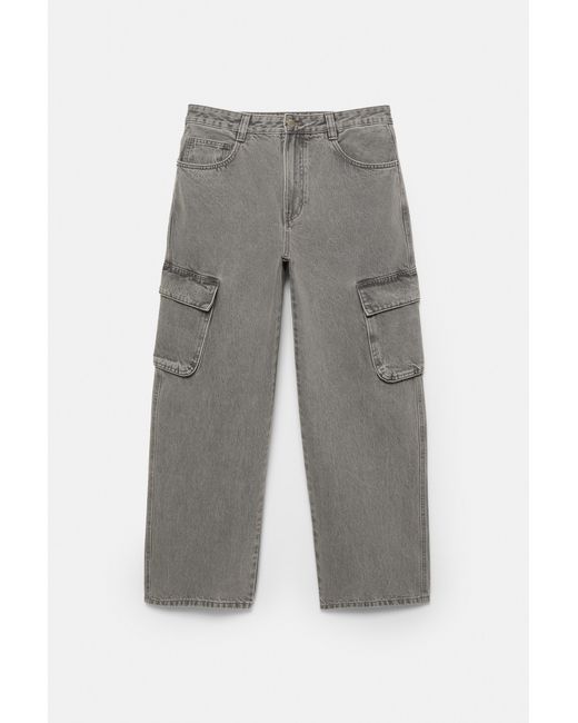 Pull&Bear Black Baggy Cargo Jeans for men