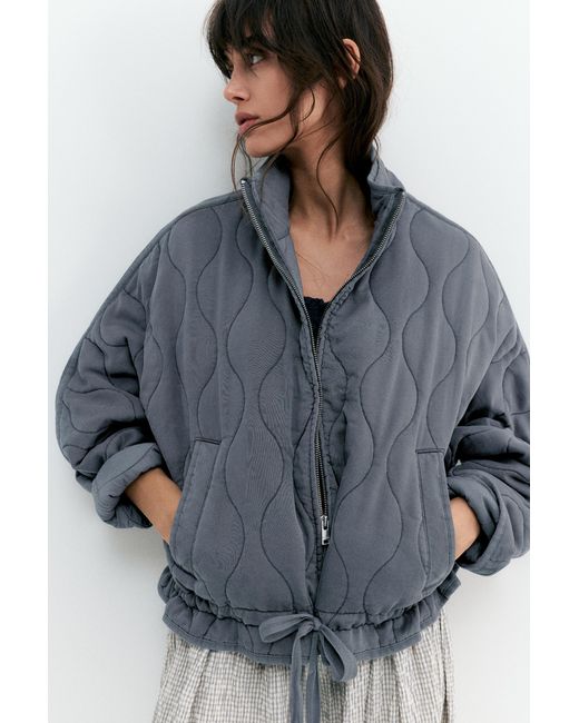 Pull&Bear Green Padded Jacket With A High Neck